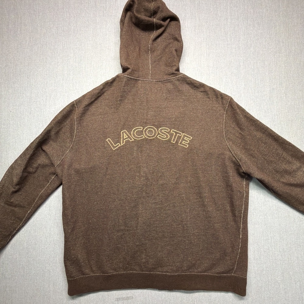 Lacoste Full Zip Hoodie Sweatshirt Men's 8 3XL Brown Fleece